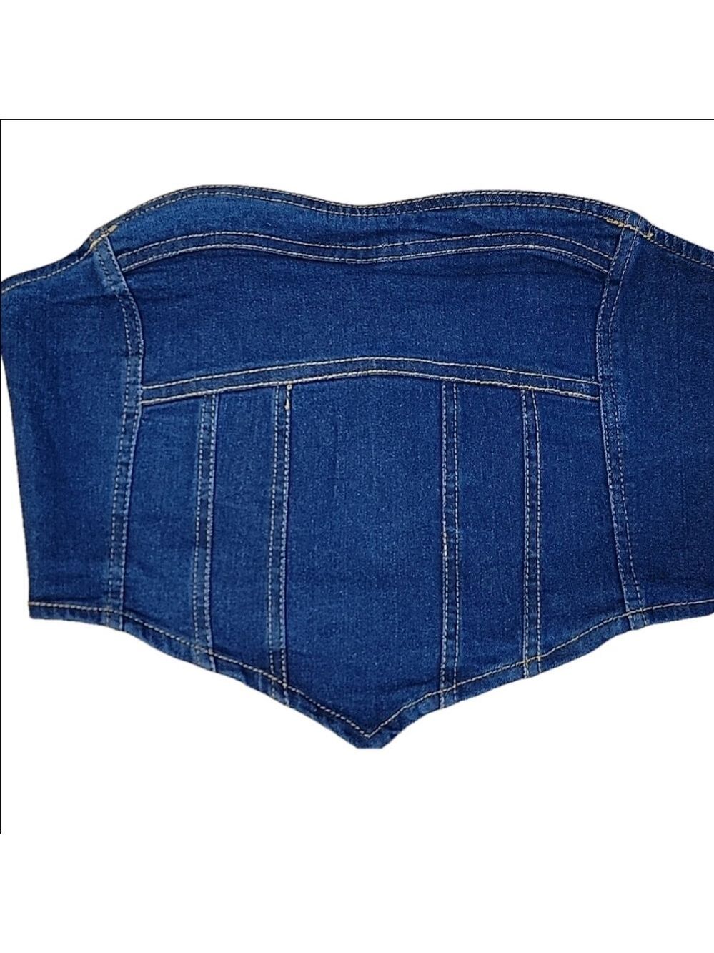 LA Armario Blue Denim Canadian Tuxedo Tube Top Size Medium NWT